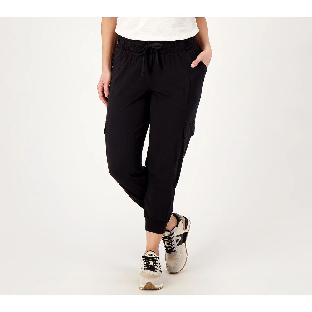 AnyBody Lounge Cozy Knit Cropped Cargo Joggers Black Women Size XS Casual Lounge